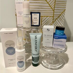 LANEIGE, Sunday Riley, Belief, Mudmasky, and balance me skincare set NIB